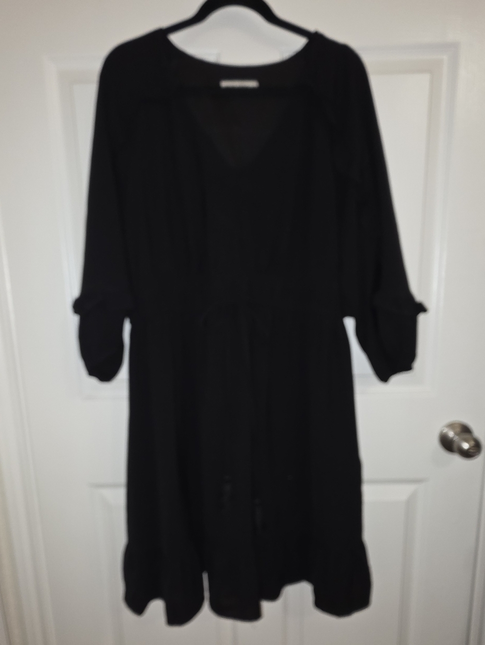 Grace Karin Black V-Neck Long Sleeve Midi Dress with Drawstring